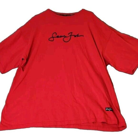 Vintage 90s Sean John Embroidered Signature Made‎ in USA Red T-Shirt Sz XXXL - Picture 1 of 8